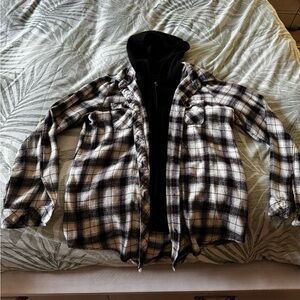 Ci Sono Black and White Plaid Men's Shirt Jacket